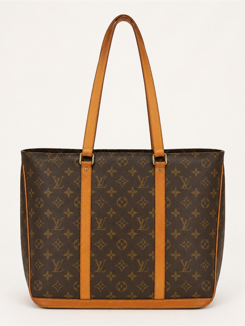 Louis Vuitton Monogram Canvas Tote with Tan Leather Trim